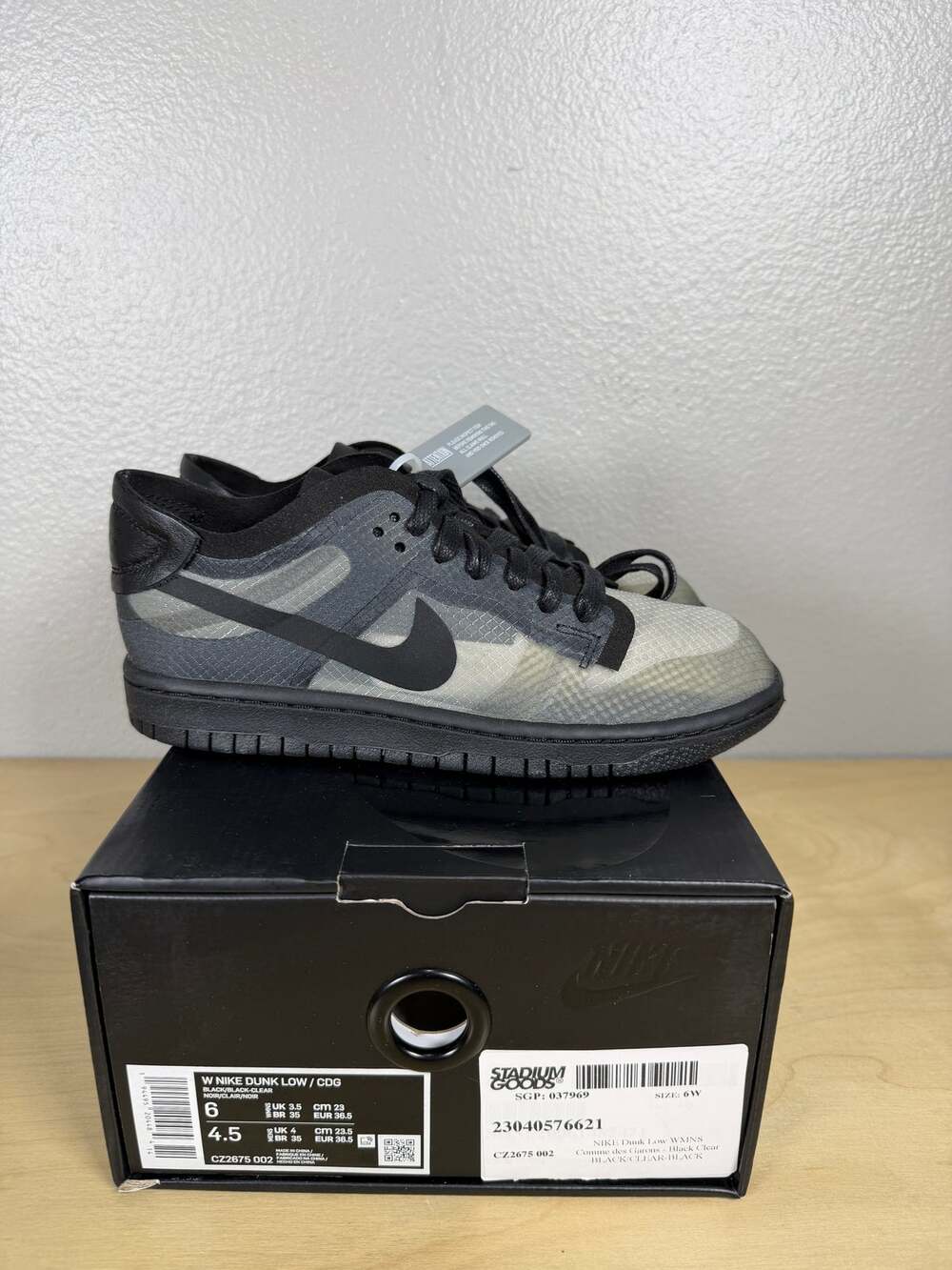 Comme des Garcons x Nike Dunk Low Black Clear Wmns 6